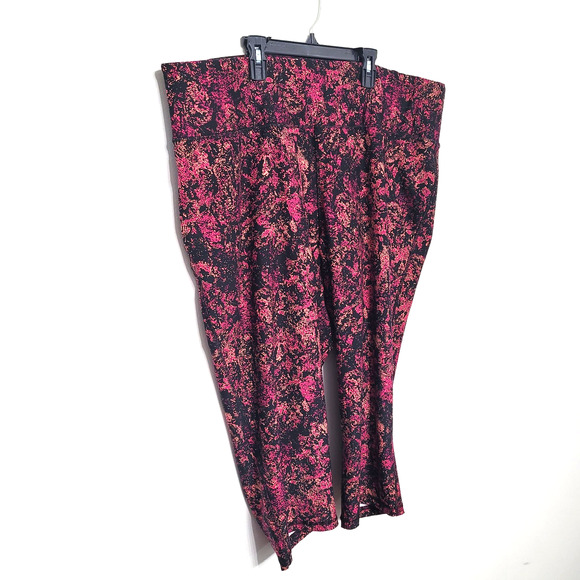 LIVI Activewear Women’s 26/28 Black Pink Printed High Rise Capri Leggings EUC - Picture 1 of 5